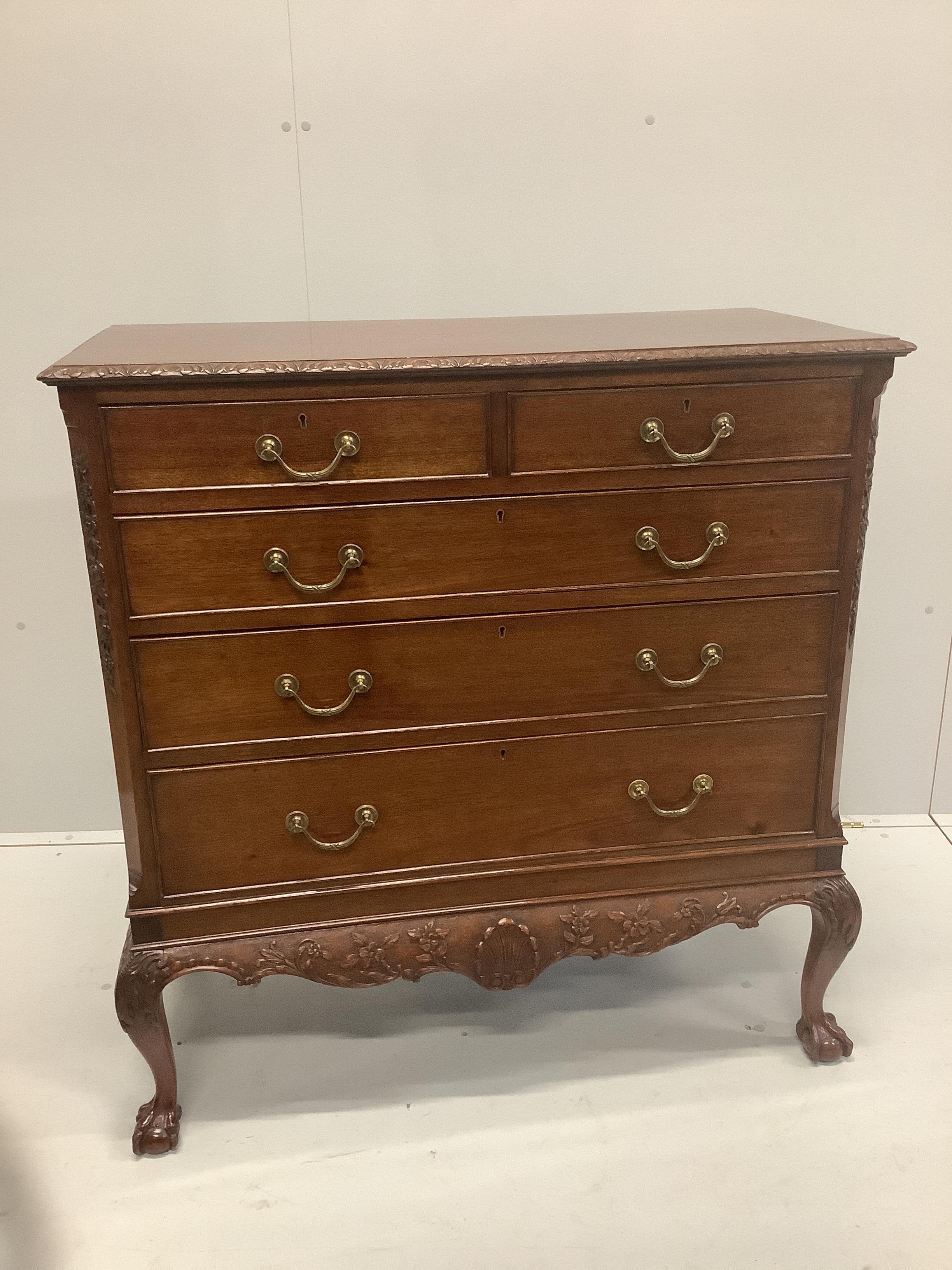 A Chippendale revival mahogany chest of two short and three long drawers, width 104cm, depth 46cm, height 104cm